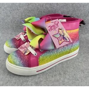 JoJo Siwa Shoes Girls 2 Rainbow Glitter High Top Bow Sneakers NWT Cheer Dance